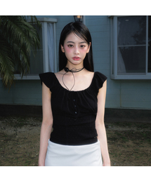 Ribbon Shirring Sleeveless [Black]