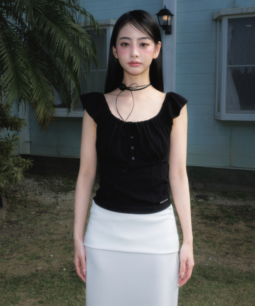 ROSEFRANTZ（ロゼフランツ）の「Ribbon Shirring Sleeveless [Black]（Tシャツ/カットソー・レディース・ブラック・OS）」の7枚目の写真