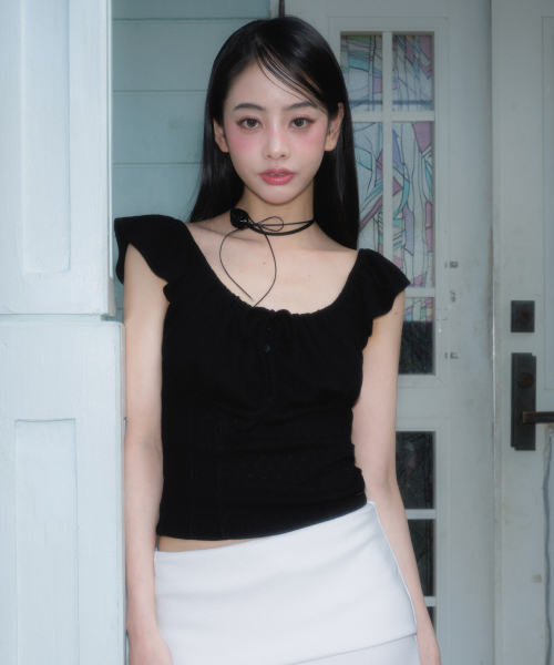 ROSEFRANTZ（ロゼフランツ）の「Ribbon Shirring Sleeveless [Black]（Tシャツ/カットソー・レディース・ブラック・OS）」の9枚目の写真