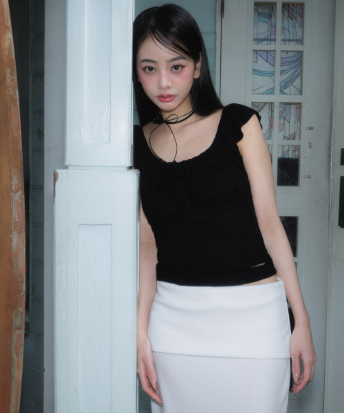 ROSEFRANTZ（ロゼフランツ）の「Ribbon Shirring Sleeveless [Black]（Tシャツ/カットソー・レディース・ブラック・OS）」の10枚目の写真