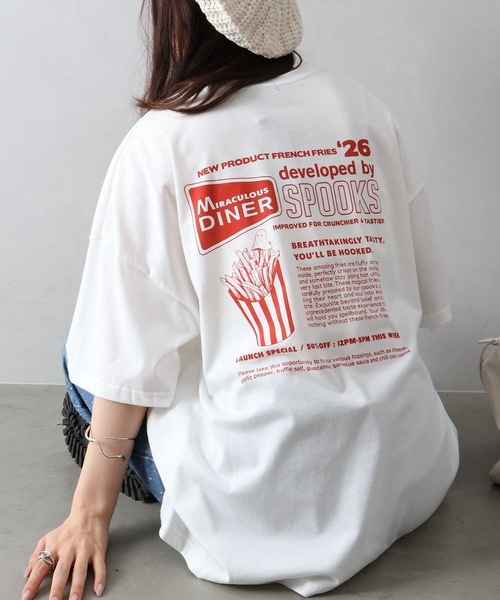 SpRay(スプレイ)の「ポテトおばけBIG Tシャツ(Tシャツ/カットソー・レディース・ブラック/ブラウン/オフホワイト/アイボリー/オートミール・FREE)」の6枚目の写真