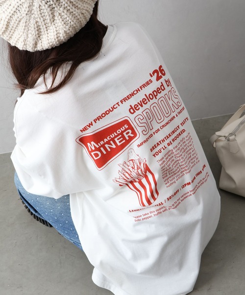 SpRay(スプレイ)の「ポテトおばけBIG Tシャツ(Tシャツ/カットソー・レディース・ブラック/ブラウン/オフホワイト/アイボリー/オートミール・FREE)」の7枚目の写真