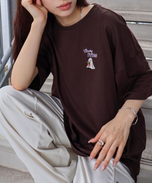 SpRay(スプレイ)の「ポテトおばけBIG Tシャツ(Tシャツ/カットソー・レディース・ブラック/ブラウン/オフホワイト/アイボリー/オートミール・FREE)」の15枚目の写真