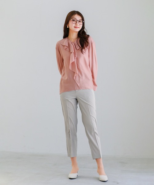 WHITE JOOLA(ホワイトジョーラ)の「【 UVカット・速乾・洗える 】 リネンライクツイル・テーパードパンツ(スラックス・レディース・グレー/ブルーグレー/ネイビー/モカ・S/L/M)」の6枚目の写真