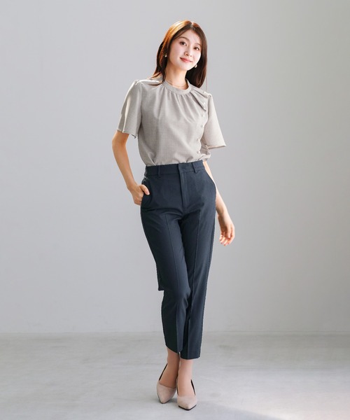 WHITE JOOLA(ホワイトジョーラ)の「【 UVカット・速乾・洗える 】 リネンライクツイル・テーパードパンツ(スラックス・レディース・グレー/ブルーグレー/ネイビー/モカ・S/L/M)」の15枚目の写真