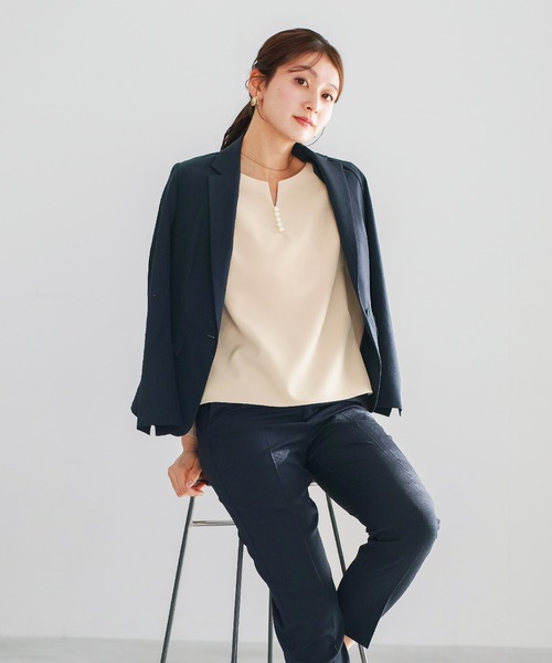 WHITE JOOLA(ホワイトジョーラ)の「【 UVカット・速乾・洗える 】 リネンライクツイル・テーパードパンツ(スラックス・レディース・グレー/ブルーグレー/ネイビー/モカ・S/L/M)」の18枚目の写真