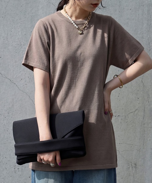 antiqua（アンティカ）の「綿混 半袖 無地  Tシャツ（Tシャツ/カットソー・レディース・ベージュ/ホワイト・M）」の2枚目の写真