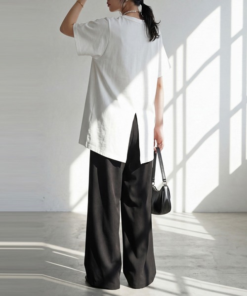 antiqua（アンティカ）の「綿混 半袖 無地  Tシャツ（Tシャツ/カットソー・レディース・ベージュ/ホワイト・M）」の8枚目の写真