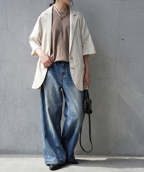 antiqua（アンティカ）の「綿混 半袖 無地  Tシャツ（Tシャツ/カットソー・レディース・ベージュ/ホワイト・M）」の12枚目の写真
