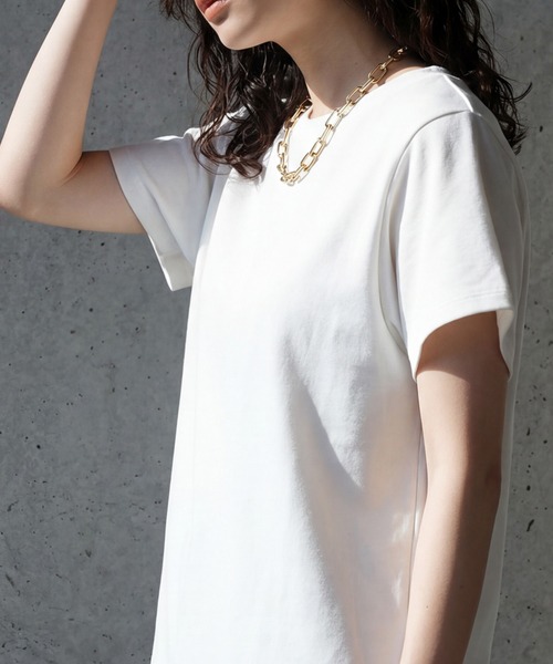 antiqua（アンティカ）の「綿混 半袖 無地  Tシャツ（Tシャツ/カットソー・レディース・ベージュ/ホワイト・M）」の9枚目の写真