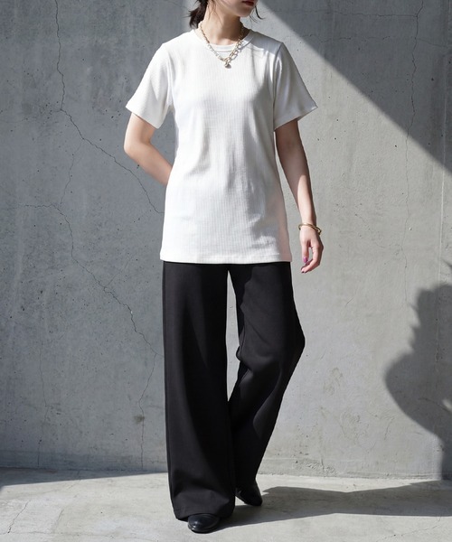 antiqua（アンティカ）の「綿混 半袖 無地  Tシャツ（Tシャツ/カットソー・レディース・ベージュ/ホワイト・M）」の10枚目の写真