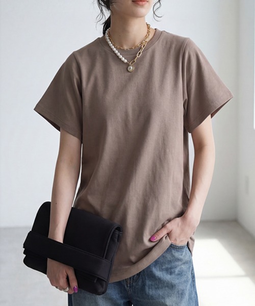 antiqua（アンティカ）の「綿混 半袖 無地  Tシャツ（Tシャツ/カットソー・レディース・ベージュ/ホワイト・M）」の15枚目の写真