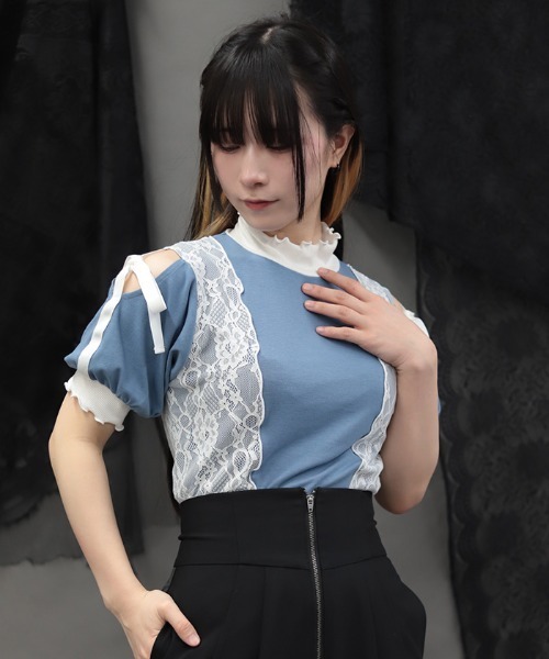 NIBBLE POISON(ニブルポイズン)の「バイカラー肩あきカットプルオーバー(Tシャツ/カットソー・レディース・ブラック/サックスブルー・MEDIUM)」の1枚目の写真