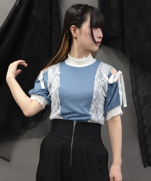 NIBBLE POISON(ニブルポイズン)の「バイカラー肩あきカットプルオーバー(Tシャツ/カットソー・レディース・ブラック/サックスブルー・MEDIUM)」の7枚目の写真