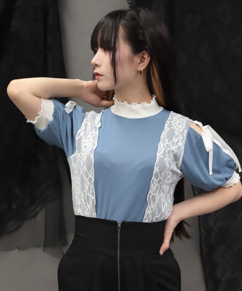 NIBBLE POISON(ニブルポイズン)の「バイカラー肩あきカットプルオーバー(Tシャツ/カットソー・レディース・ブラック/サックスブルー・MEDIUM)」の8枚目の写真