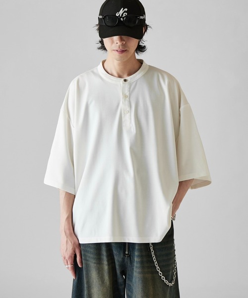 Neucon】METAL BUTTON HENLEY NECK BIG TEE / メタルボタンヘンリー 