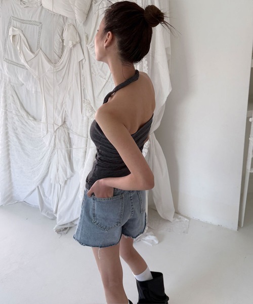 4INT.(フォイント)の「ヴィンテージ ダメージ ショート デニム パンツ(デニムパンツ・レディース・ライトブルー・S/M/L)」の18枚目の写真