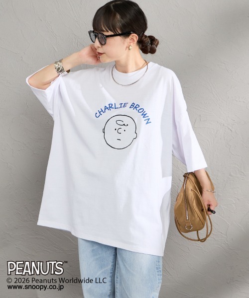 PEANUTS（ピーナッツ）の「[PEANUTS×JEANS FACTORY/ピーナッツ×ジーンズ ファクトリー] チャーリー・ブラウン / 刺繍プリントTシャツ（Tシャツ/カットソー・レディース・スミクロ/グレイッシュベージュ/ホワイト・S/M/L）」の14枚目の写真