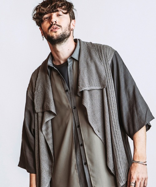 NO ID. Docking Off Turtle Sheer Knit Cardigan / полупрозрачный трикотажный кардиган с воротником‑гольф