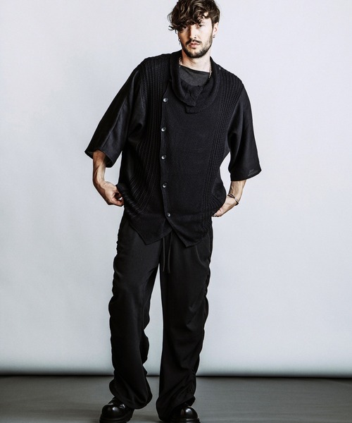 NO ID.(ノーアイディ)の「【NO ID.】Docking Off Turtle Sheer Knit Cardigan / ドッキング オフタートル シアー ニット カーディガン(カーディガン/ボレロ・メンズ・グレー/ブラック・ONE SIZE)」の12枚目の写真