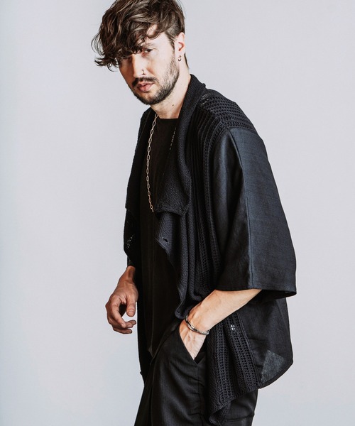 NO ID.(ノーアイディ)の「【NO ID.】Docking Off Turtle Sheer Knit Cardigan / ドッキング オフタートル シアー ニット カーディガン(カーディガン/ボレロ・メンズ・グレー/ブラック・ONE SIZE)」の9枚目の写真