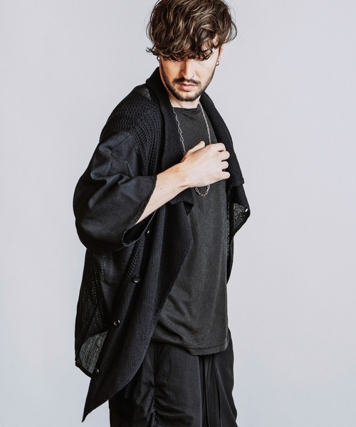 NO ID.(ノーアイディ)の「【NO ID.】Docking Off Turtle Sheer Knit Cardigan / ドッキング オフタートル シアー ニット カーディガン(カーディガン/ボレロ・メンズ・グレー/ブラック・ONE SIZE)」の8枚目の写真