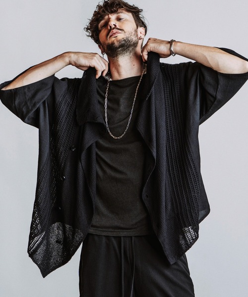 NO ID.(ノーアイディ)の「【NO ID.】Docking Off Turtle Sheer Knit Cardigan / ドッキング オフタートル シアー ニット カーディガン(カーディガン/ボレロ・メンズ・グレー/ブラック・ONE SIZE)」の7枚目の写真