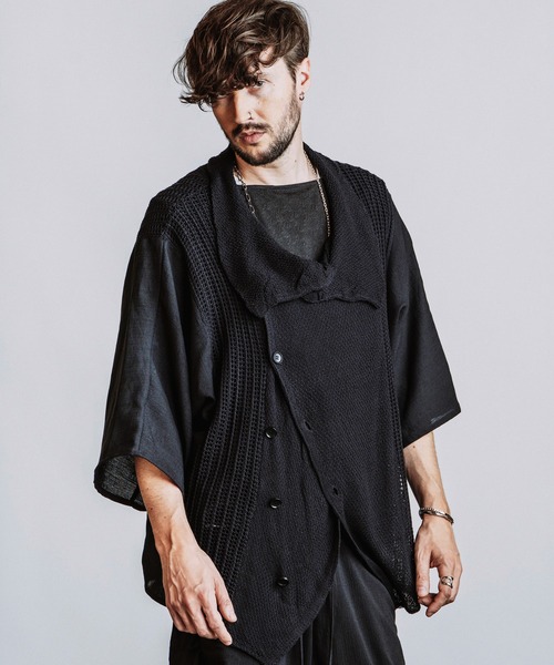NO ID.(ノーアイディ)の「【NO ID.】Docking Off Turtle Sheer Knit Cardigan / ドッキング オフタートル シアー ニット カーディガン(カーディガン/ボレロ・メンズ・グレー/ブラック・ONE SIZE)」の22枚目の写真