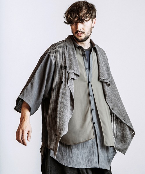 NO ID.(ノーアイディ)の「【NO ID.】Docking Off Turtle Sheer Knit Cardigan / ドッキング オフタートル シアー ニット カーディガン(カーディガン/ボレロ・メンズ・グレー/ブラック・ONE SIZE)」の5枚目の写真