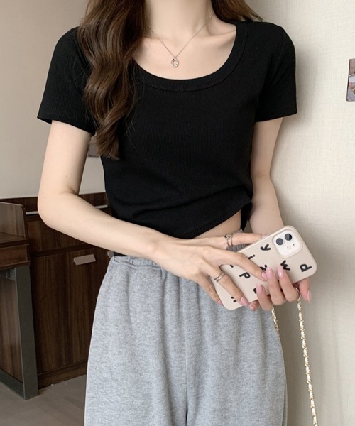mielu(ミエル)の「クロップドベーシックリブニット(ニット/セーター・レディース・グリーン/グレー/ブラック/ホワイト・LARGE/MEDIUM)」の1枚目の写真