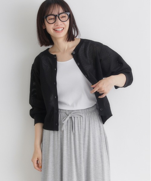 Right-on（ライトオン）の「HONEYSUCKLE ROSE(ハニーサックルローズ)メッシュカーディガン（カーディガン/ボレロ・レディース・キナリ/ブルー/ブラック・M/L）」の3枚目の写真