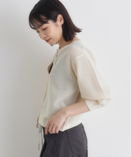Right-on（ライトオン）の「HONEYSUCKLE ROSE(ハニーサックルローズ)メッシュカーディガン（カーディガン/ボレロ・レディース・キナリ/ブルー/ブラック・M/L）」の5枚目の写真