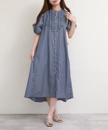 EGLANTINE バルーンスリーブ フリルシャツワンピース 半端袖 ストライプ EGLANTINE｜エグランティーヌのワンピース/ドレス通販 - ZOZOTOWN