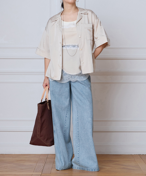 IENA LA BOUCLE(イエナラブークル)の「IENA LA BOUCLE サテン半袖シャツ(シャツ/ブラウス・レディース・ブラック/ベージュ系その他・FREE)」の21枚目の写真