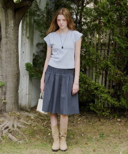 GIUNON(ジウノン)の「shirring midi check skirt / シャーリングミディチェックスカート(スカート・レディース・グレー/ネイビー・FREE)」の11枚目の写真
