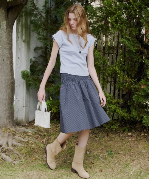 GIUNON(ジウノン)の「shirring midi check skirt / シャーリングミディチェックスカート(スカート・レディース・グレー/ネイビー・FREE)」の12枚目の写真