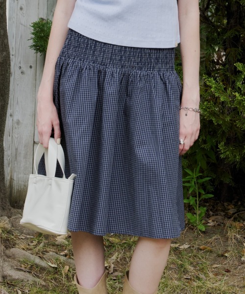 GIUNON(ジウノン)の「shirring midi check skirt / シャーリングミディチェックスカート(スカート・レディース・グレー/ネイビー・FREE)」の13枚目の写真