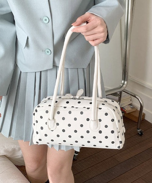 HOOK(フック)の「HOOK for girls ロングハンドルドット柄ミニボストンバッグ(ボストンバッグ・レディース・ライトブルー/ホワイト/ブラック・FREE)」の2枚目の写真