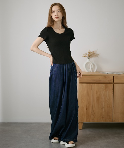 DAYRA(デイラ)の「バック カット デザイン リブ 半袖 トップス(Tシャツ/カットソー・レディース・ホワイト/チャコールグレー/ライトグレー/ブラック/ピンク/イエロー・FREE)」の11枚目の写真