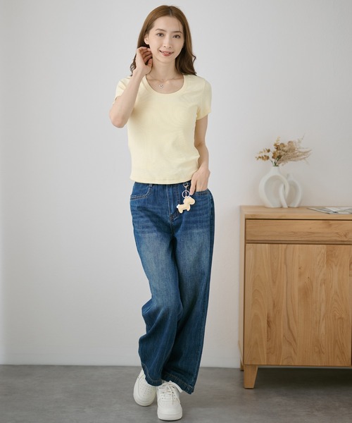 DAYRA(デイラ)の「バック カット デザイン リブ 半袖 トップス(Tシャツ/カットソー・レディース・ホワイト/チャコールグレー/ライトグレー/ブラック/ピンク/イエロー・FREE)」の21枚目の写真