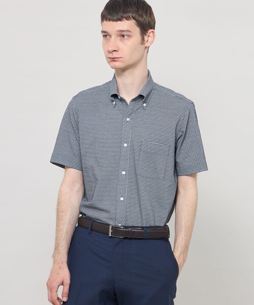 MACKINTOSH LONDON（マッキントッシュ ロンドン）の「【FLEX JERSEY】ギンガムサッカージャージー半袖釦ダウンシャツ（シャツ/ブラウス・メンズ・グレー系その他/ネイビー・XL/L/M）」の2枚目の写真