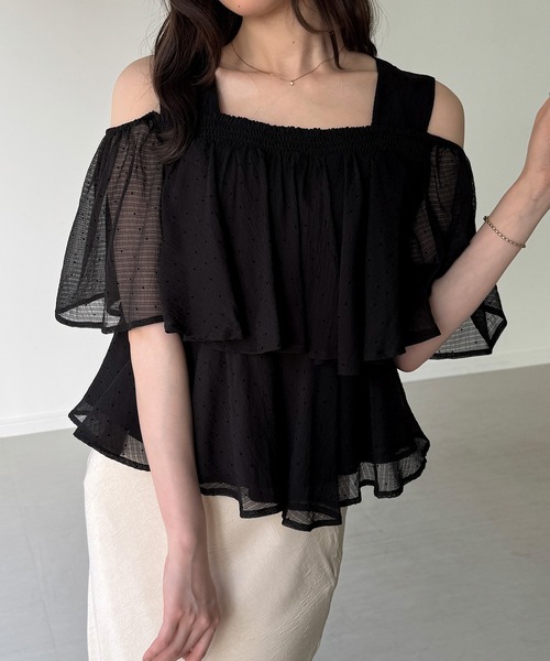 junoah（ジュノア）の「シアードットフリルトップス（シャツ/ブラウス・レディース・アイボリー/ホワイト/ブラック・SMALL/MEDIUM/LARGE）」の8枚目の写真