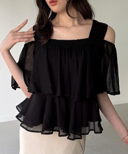 junoah（ジュノア）の「シアードットフリルトップス（シャツ/ブラウス・レディース・アイボリー/ホワイト/ブラック・SMALL/MEDIUM/LARGE）」の10枚目の写真