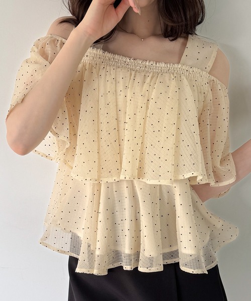 junoah（ジュノア）の「シアードットフリルトップス（シャツ/ブラウス・レディース・アイボリー/ホワイト/ブラック・SMALL/MEDIUM/LARGE）」の12枚目の写真