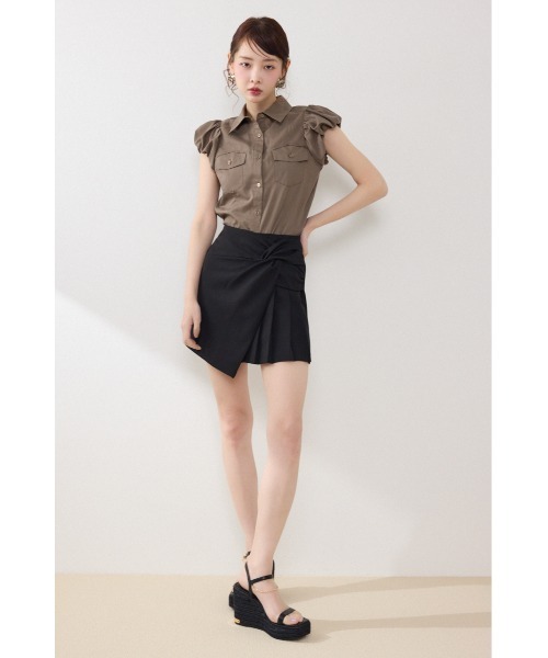 rienda（リエンダ）の「カシュクールプリーツジャストウエストミニスカート 春服 夏服（スカート・レディース・ベージュ/グリーン/ブラック・MEDIUM/SMALL/X-SMALL）」の15枚目の写真