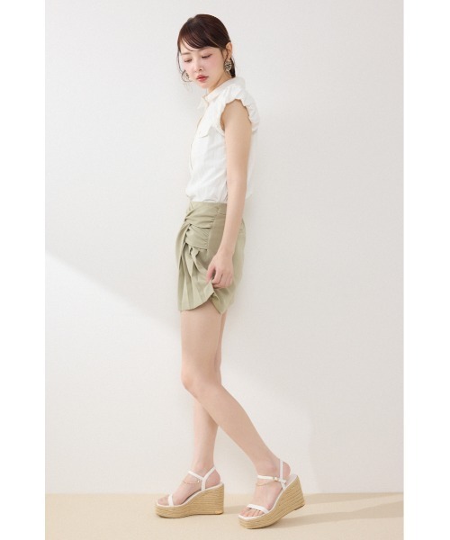 rienda（リエンダ）の「カシュクールプリーツジャストウエストミニスカート 春服 夏服（スカート・レディース・ベージュ/グリーン/ブラック・MEDIUM/SMALL/X-SMALL）」の10枚目の写真