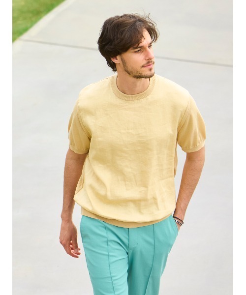 AOURE（アウール）の「NEVE SUMMER ニットコンビTEE（ニット/セーター・メンズ・ミント/オレンジ/ブラック/オートミール・LARGE/SMALL/MEDIUM/X-LARGE）」の3枚目の写真