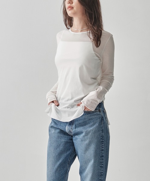 GOOD PEOPLE GOOD STITCHING GOOD PRODUCT（グッドピープルグッドスティッチンググッドプロダクト）の「[GOOD PEOPLE GOOD STITCHING GOOD PRODUCT/グッドピープル グッドステッチング グッドプロダクト]Side Slit Crew Neck Long Sleeve T（Tシャツ/カットソー・レディース・レッド/ホワイト/グレー/ブラック・M）」の2枚目の写真