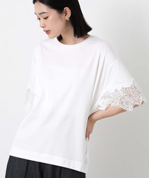 Gready Brilliant | 袖刺繍レースドロップ５分袖カットソー(Tシャツ/カットソー)