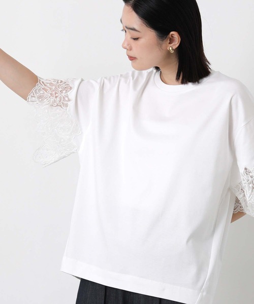 Gready Brilliant(グレディブリリアン)の「袖刺繍レースドロップ5分袖カットソー(Tシャツ/カットソー・レディース・ブラック/オフホワイト・FREE)」の11枚目の写真